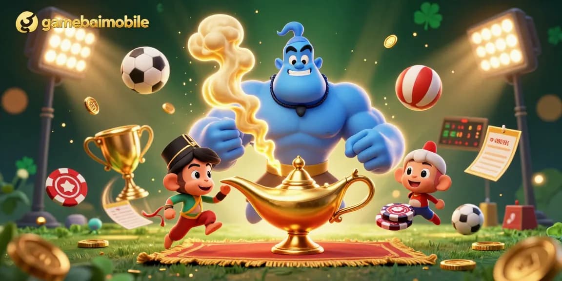 Experience thrilling gaming action at gamebaimobile with a vibrant sports betting illustration featuring dynamic characters and elements.