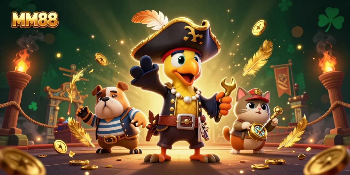 Experience the thrill of MM88 casino games with engaging characters and dynamic action in a vibrant, colorful scene.