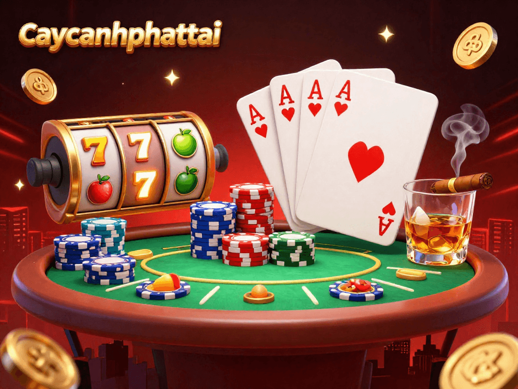 Engage with caycanhphattai as vibrant slot reels and poker elements create an immersive gaming experience.