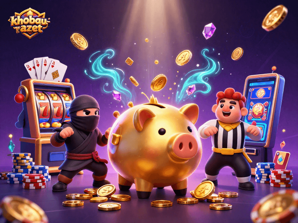 khobau-aztec captures a gold piggy bank sumo wrestler amid a dazzling casino scene