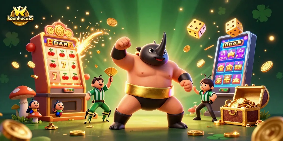 keonhacai5 showcases a vibrant casino scene with beetle champions and exploding jackpots