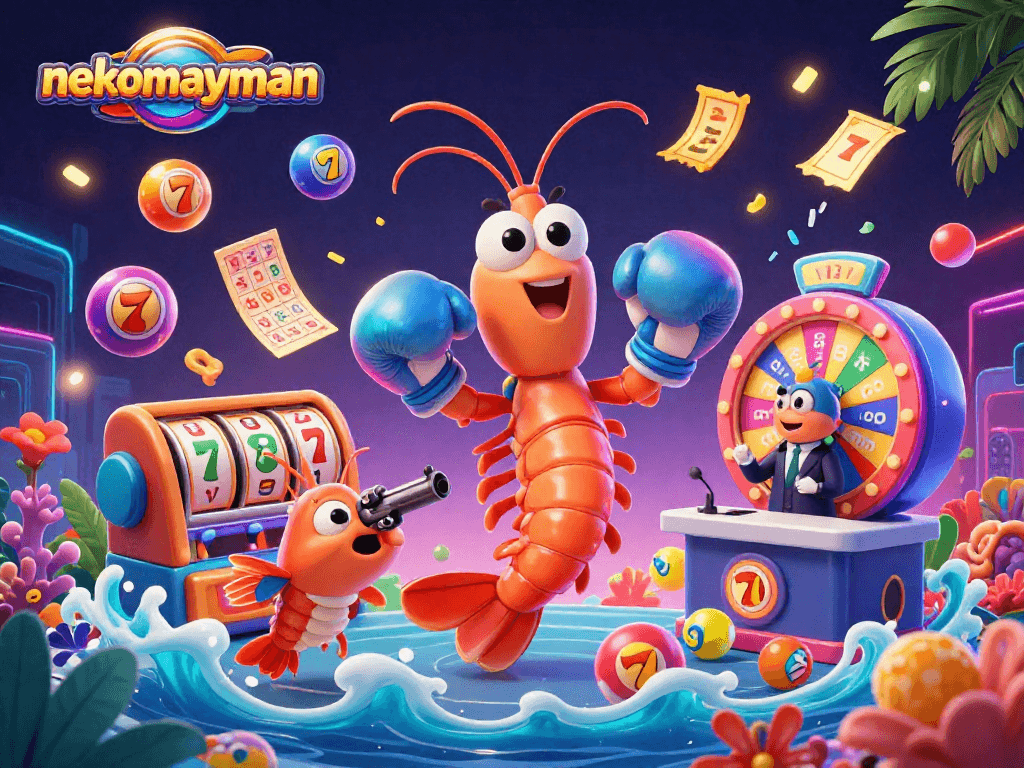 Experience exciting gameplay at nekomayman with colorful slot reels and bonus features highlighted in this dynamic illustration.
