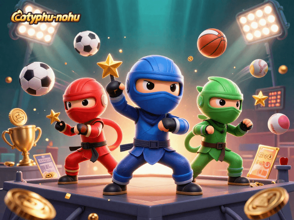 Experience the thrill of cotyphu-nohu with a vibrant scene of chameleon ninjas and dynamic sports energy.