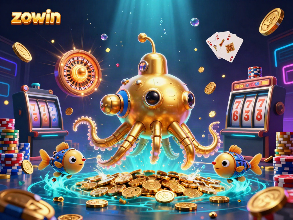 Win big with Zowin as the golden kraken submarine dives into a treasure of golden coins.
