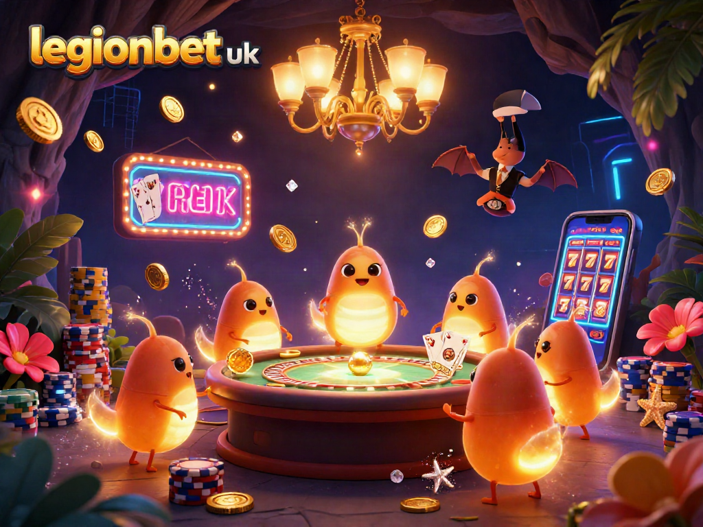 Experience the excitement of legionbet uk with vibrant glowworms lighting a casino scene.