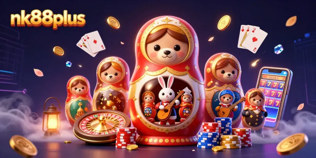Spin golden slots and win at nk88plus with dazzling 3D gaming elements and vibrant casino atmosphere.