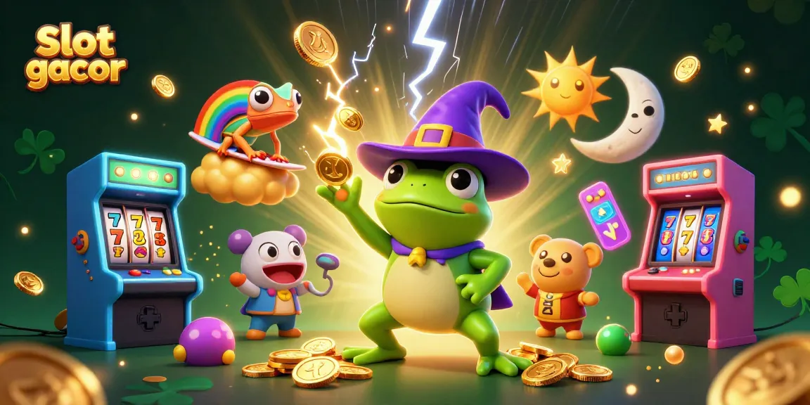 Experience the thrill of slot gacor with a whimsical 3D scene of characters surrounded by golden coins and casino elements.