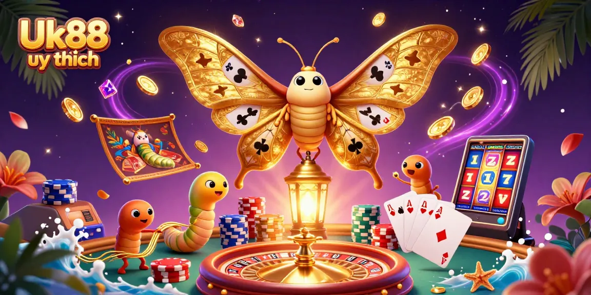 Experience the excitement at Uk88 uy tín with vibrant 3D casino illustration showcasing thrilling games and winnings.