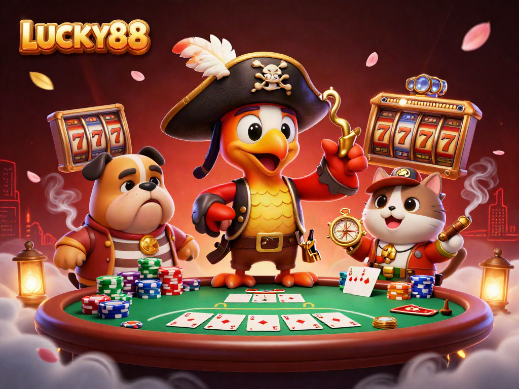 LUCKY88 invites players to a rich casino experience with engaging characters and vibrant gambling elements.
