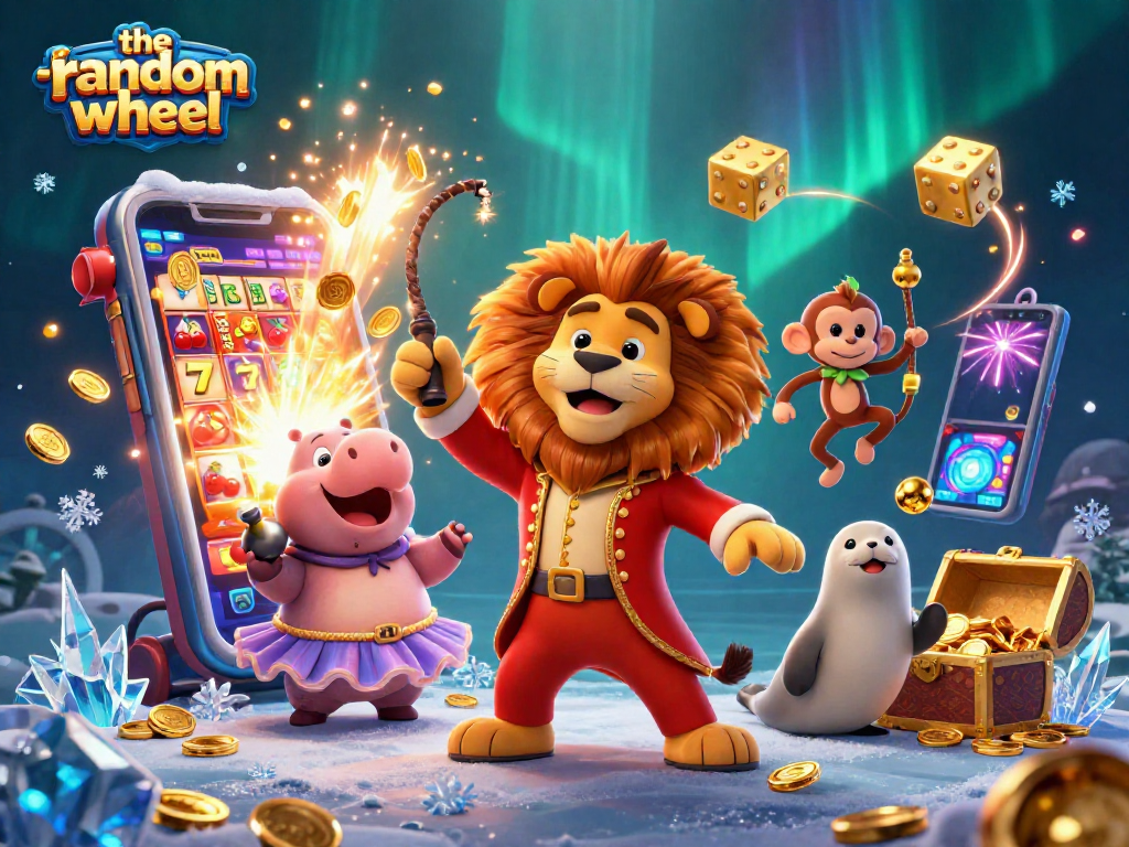 Spin to win with the-random-wheel: exciting casino scene with vibrant characters and rewards