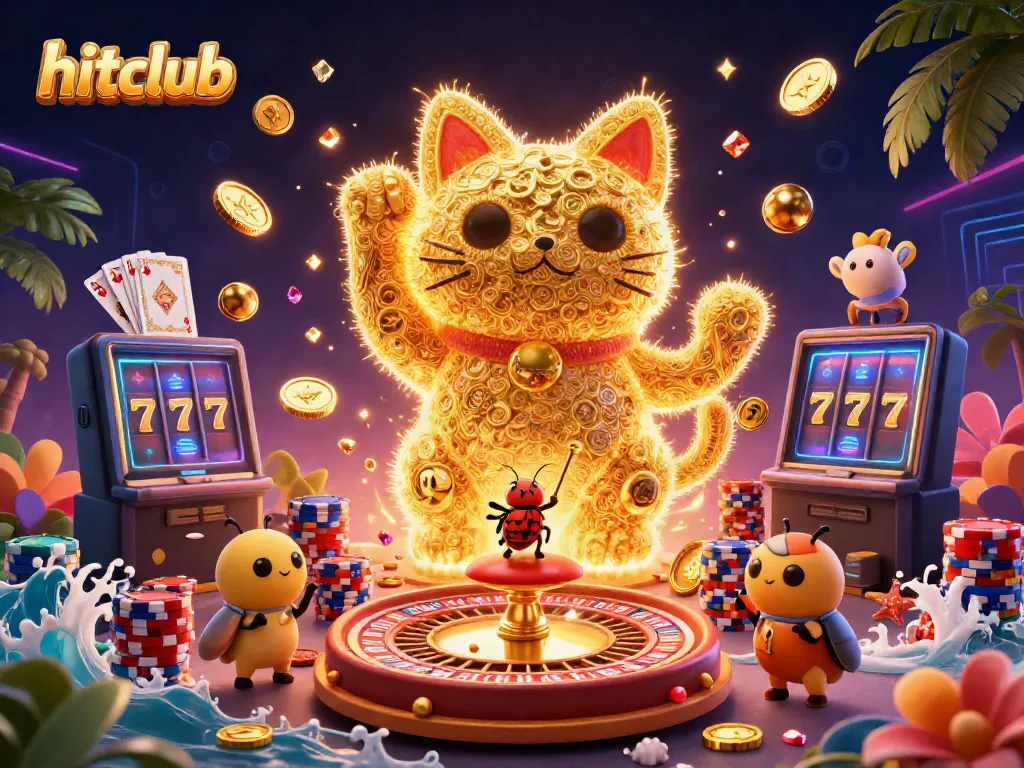 Win big with hitclub in a luxurious casino world filled with golden coins and vibrant characters.