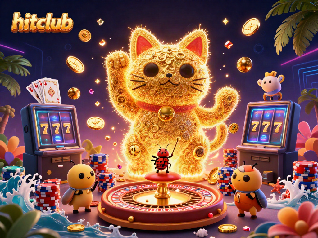Win big with hitclub in a luxurious casino world filled with golden coins and vibrant characters.