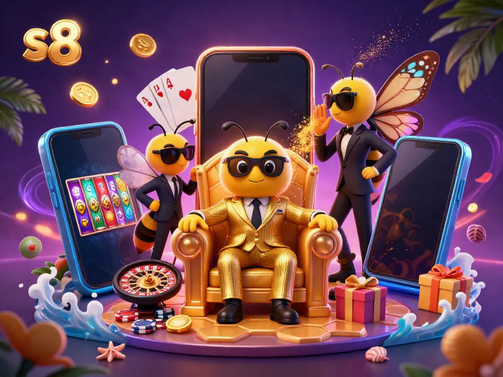 Experience the thrill of winnings at s8 with a vibrant illustration of jackpot elements and lively characters.