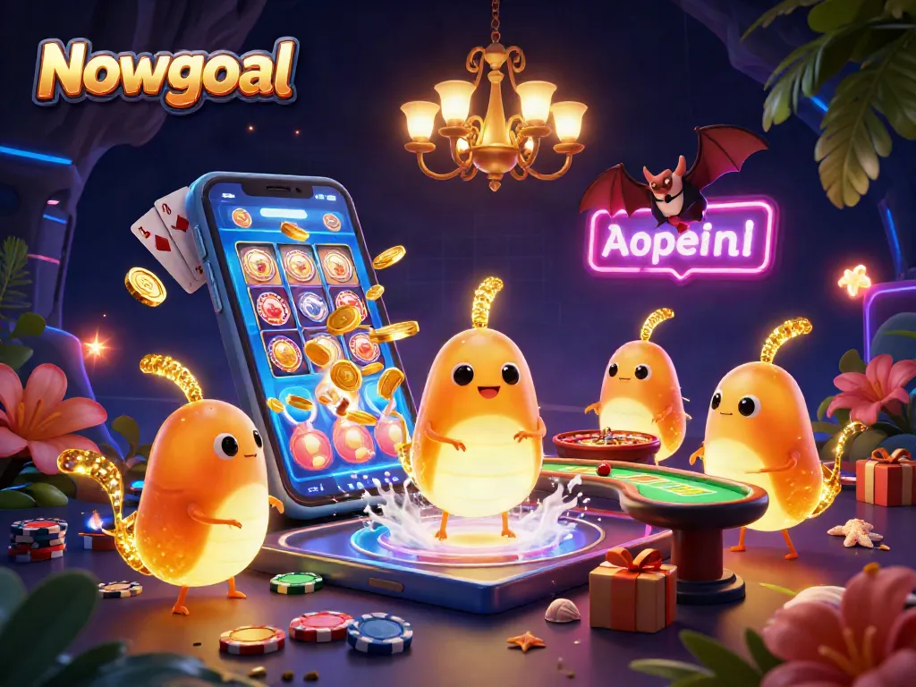Nowgoal enhances the betting experience with a vibrant, animated casino scene alive with gaming energy.