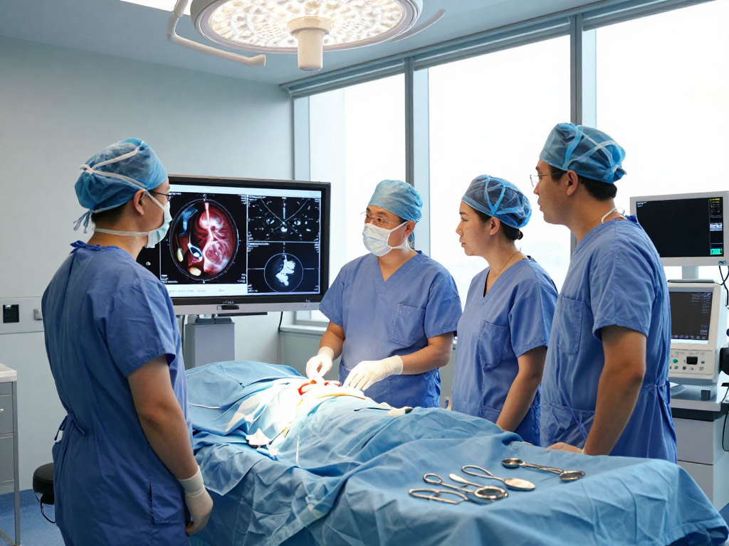 Cleveland Clinic Abu Dhabi thoracic surgery team discussing patient cases in a state-of-the-art surgical setting.