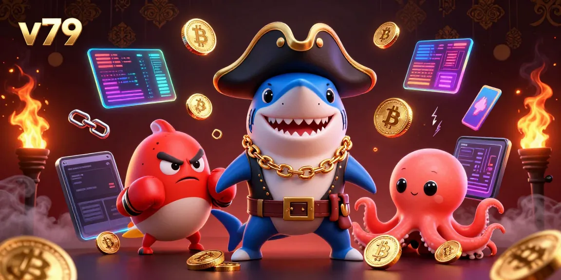 Engage with dynamic gameplay at v79 while surrounded by vibrant 3D casino characters and crypto elements.
