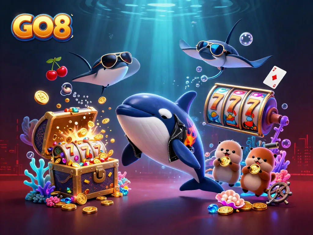 GO8 introduces thrilling casino excitement with an orca whale, stingray, and otters amidst jackpot joy.