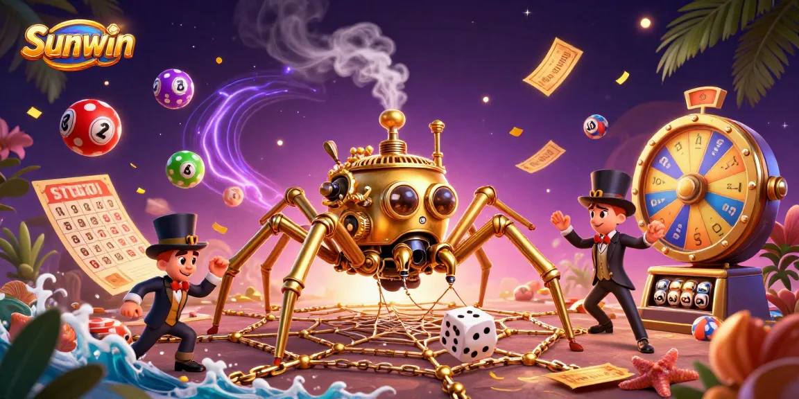 Engage in thrilling gameplay at Sunwin with a vibrant, 3D illustration featuring dynamic casino elements.