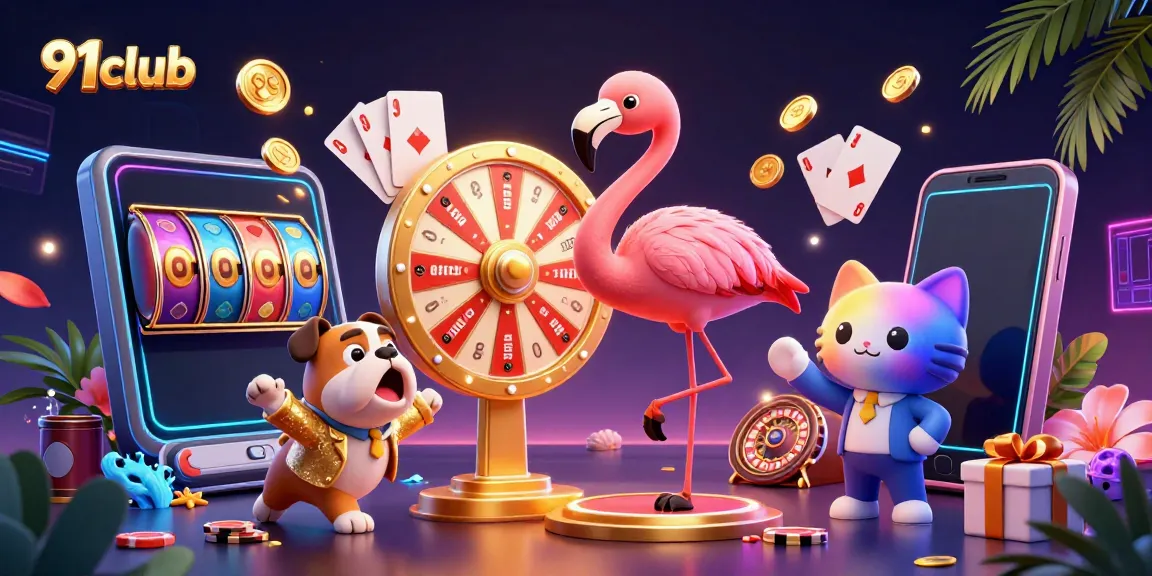Spin to win with 91club in a vibrant 3D casino scene featuring colorful slot games and prizes.