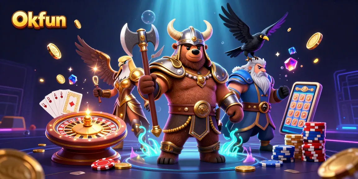 Engage with Okfun's thrilling adventures featuring a Viking berserker and treasure-filled slots.