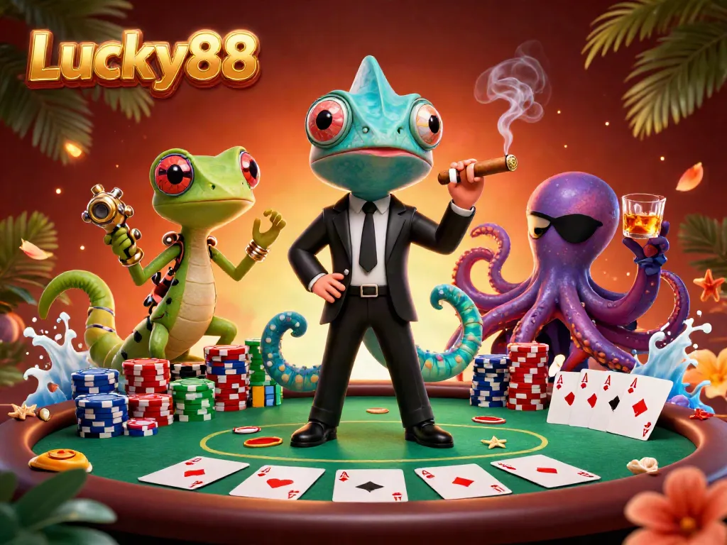Experience Lucky88 action with a colorful casino scene featuring characters and game elements.