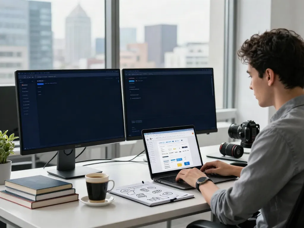 Digital marketer optimizing instant indexing strategies in a modern office workspace.