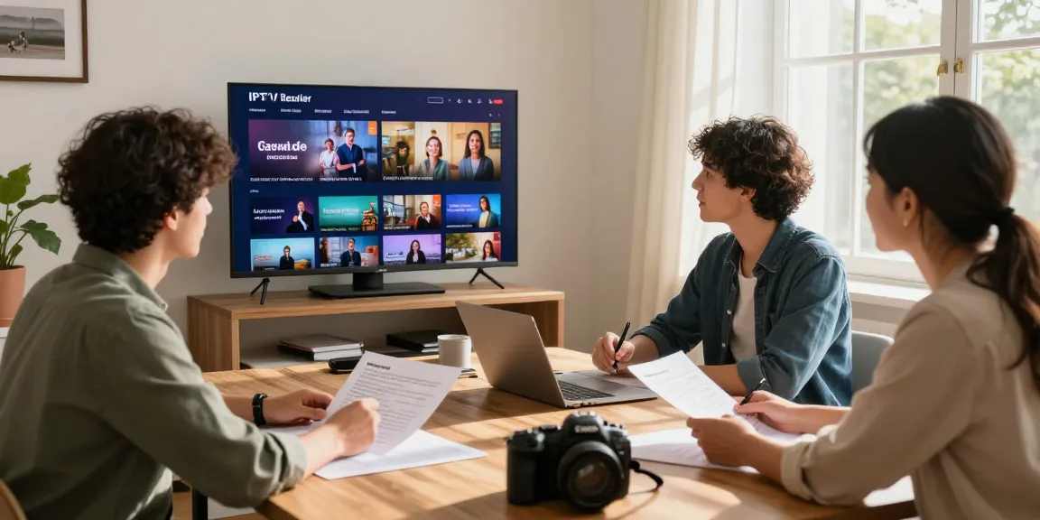 IPTV reseller discussing options with clients in local trusted provider office