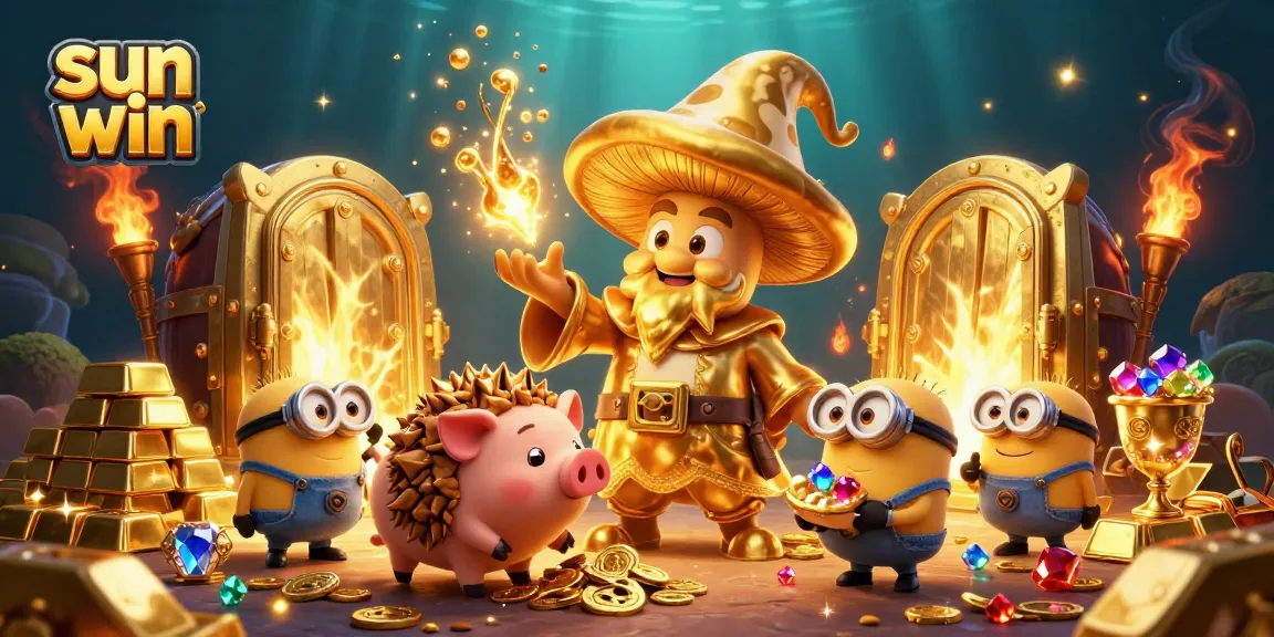 Experience the thrill of sun win with a magical golden wizard and treasures illuminating the casino world.