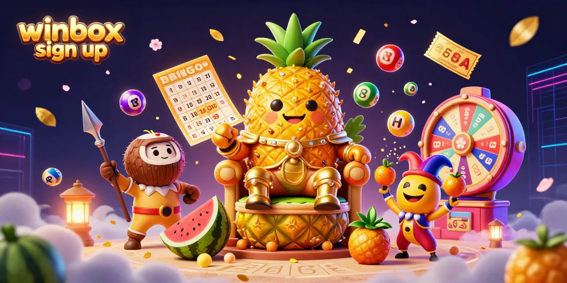 Join the excitement of winbox sign up and discover a vibrant casino with lottery balls and fun characters.