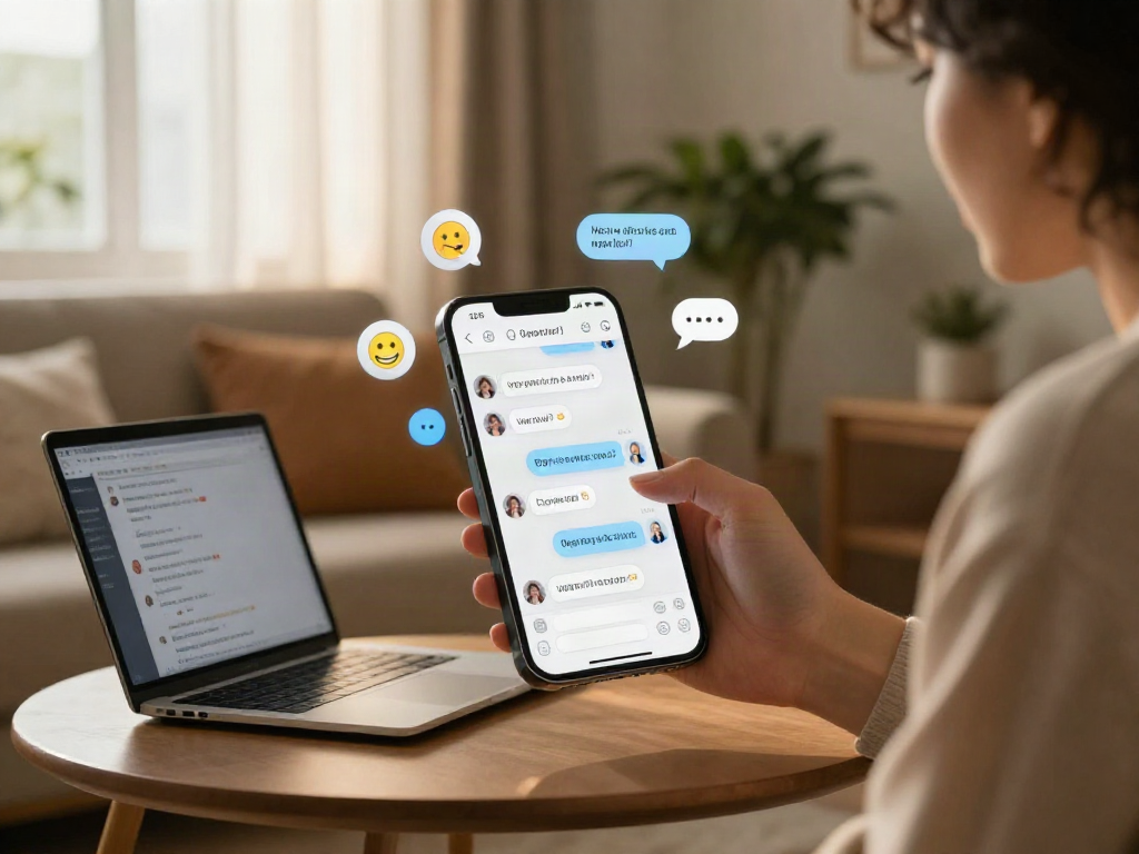 Engaging user in cozy living room using nsfw ai chat on smartphone, showcasing modern digital interaction.