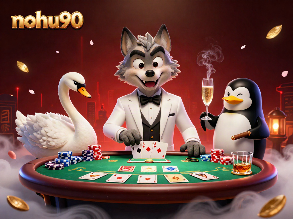 Experience luxurious gambling at nohu90 with elegant characters at a lively baccarat table.