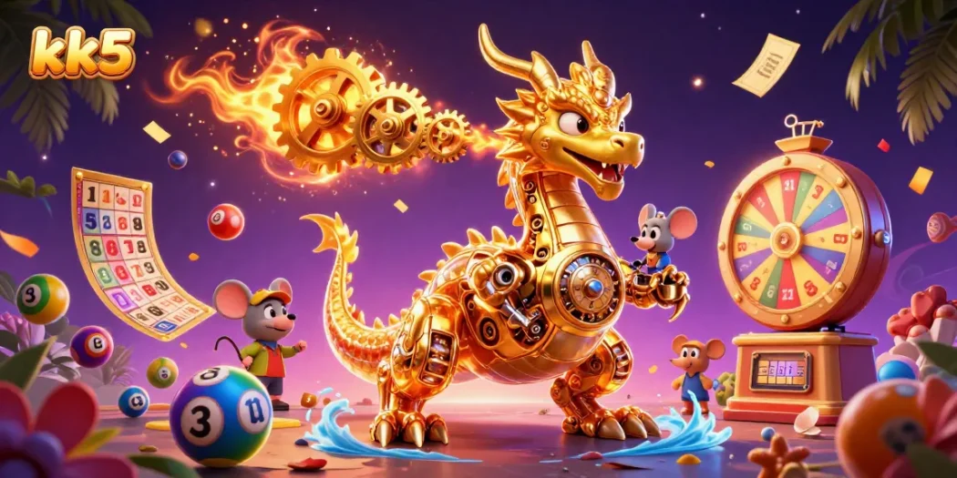 Engage with the kk5 dragon character amidst vibrant casino themes, showcasing excitement and rewards.