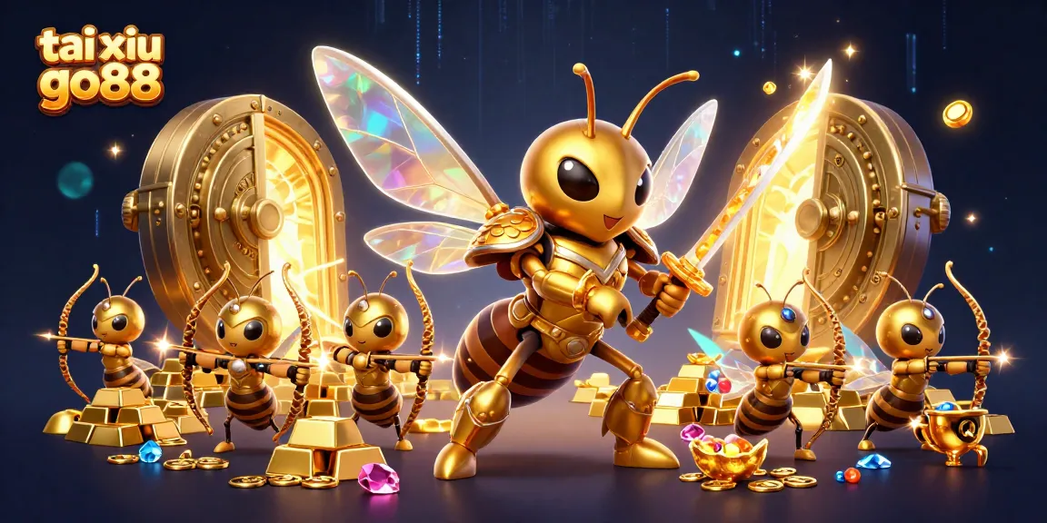 Engage in the thrilling tai xiu go88 game with a vibrant scene of samurai hornets amidst dazzling treasure.
