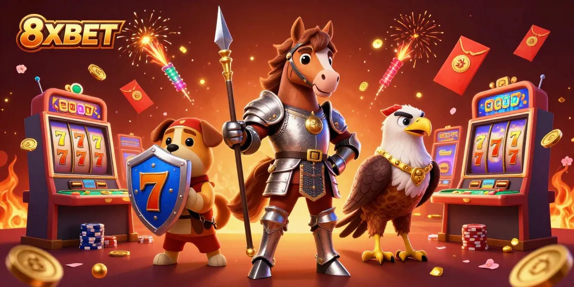 Experience the thrill of winning with 8XBET's lively casino scene featuring knights and slot games.
