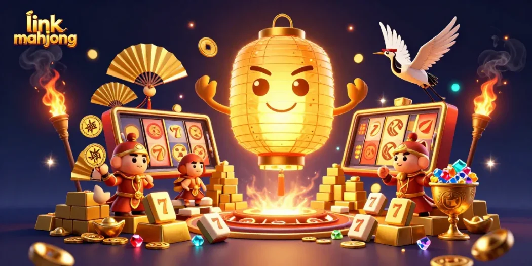 Experience the thrill of link mahjong slots with vibrant characters and dazzling casino elements.