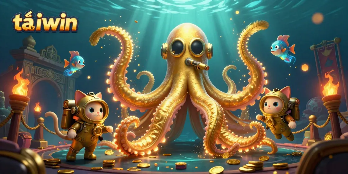 Experience thrilling gaming with tải iwin featuring a kraken and vintage diving cat.