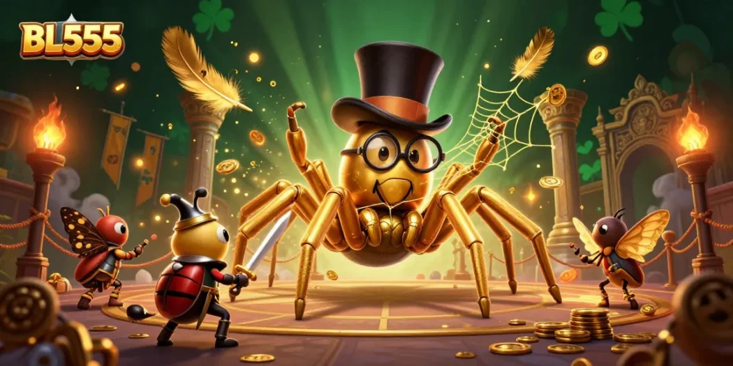 Engage in thrilling gameplay at BL555 with a giant golden tarantula and a beetle knight in action.