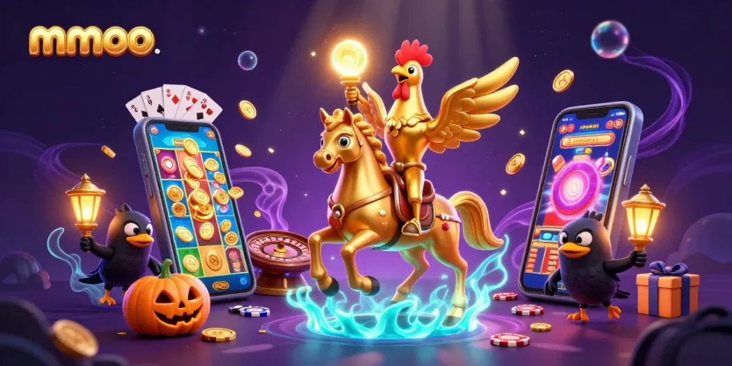 Experience the thrilling adventures at mmoo casino with a golden rooster and colorful slot games.