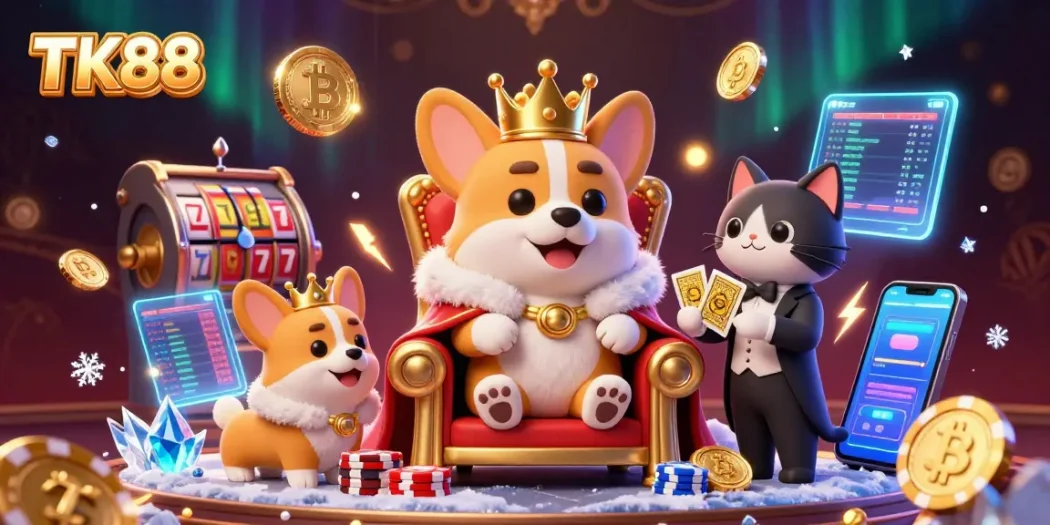 Engage in thrilling casino action with TK88's vibrant 3D illustration showcasing an opulent gaming scene.