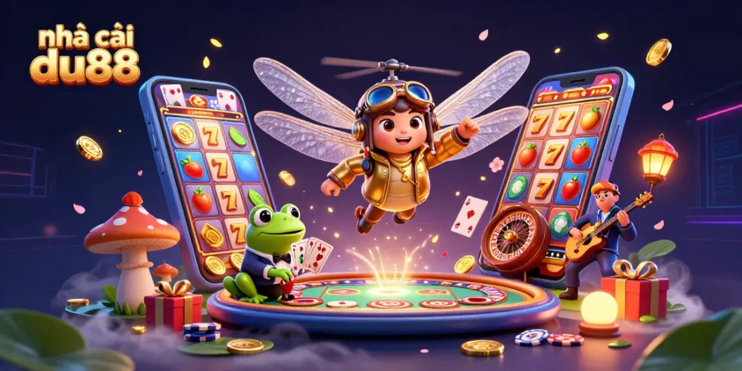 Join nhà cái du88 for an exciting card game with a frog croupier and dynamic casino elements.