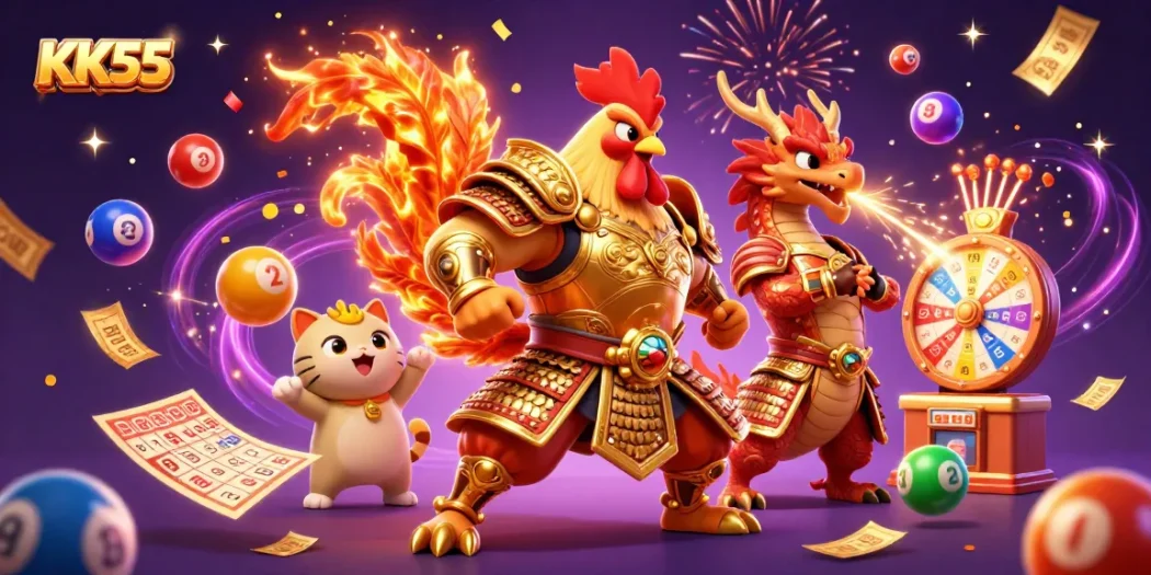KK55 illustrates thrilling lottery excitement with vibrant characters and dynamic gameplay elements.
