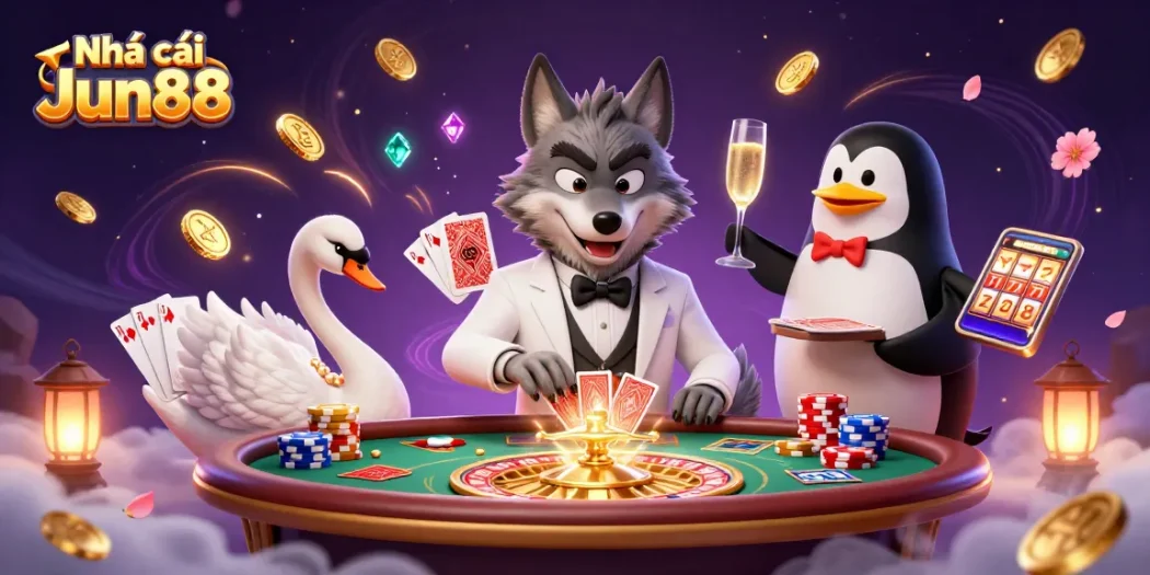 Experience exciting gameplay at Nhà cái Jun88 with a dynamic 3D casino scene featuring stunning characters and rich gaming elements.
